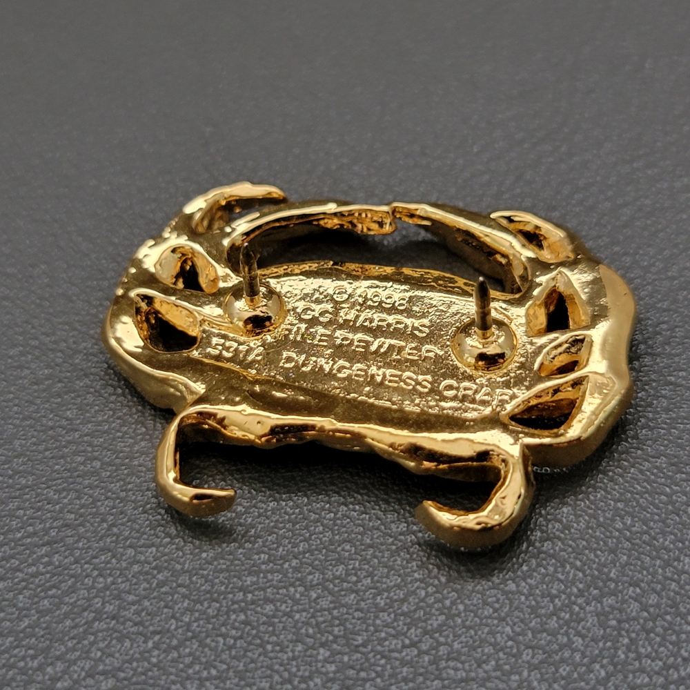 1998 GG Harris Dungeness Crab Brooch – 24K Gold Electroplated Fine Pewter Pin - Picture 3 of 6